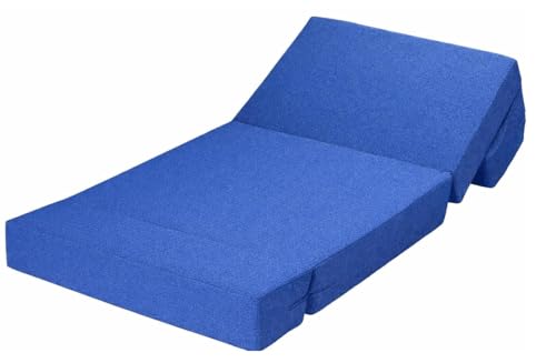 Image of Foldable One Seater Sofa Cum Bed, Sofa Bed 3 X 6 Feet, Velvet Fabric- Washable Cover- Including 1 Cushion Perfect for Home & Office for Guest (Blue)