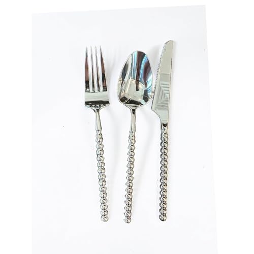Decorline Pearl Collection Set de Couverts en Plastique Réutilisables 36 Pièces – Argent Poli...