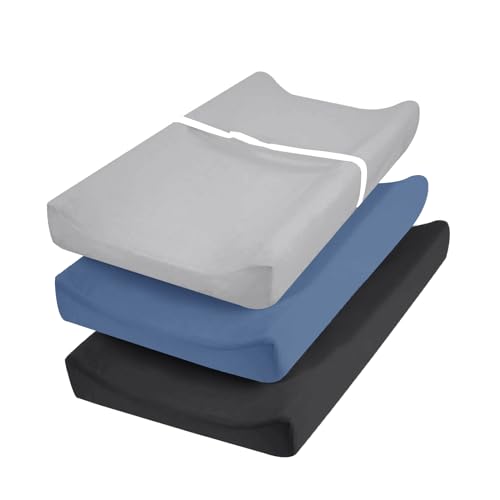 Image of david's Kids 3 Pack Changing Pad Cover Set, Ultra Soft Breathable Cozy Microfiber Diaper Change Table Sheets for Baby Girls, Fit Most Changing Pads, Black & Grey & Navy Blue