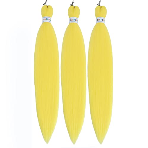 Newluyang Yellow Pre Stretched Braiding Hair,100% Kanekalon Synthetic Top Silky Color Blend Synthetic Fiber Easy Braid Hair Extensions,26Inch 3Packs Yaki Texture Crochet Hair Braids（Yellow) #TOP6