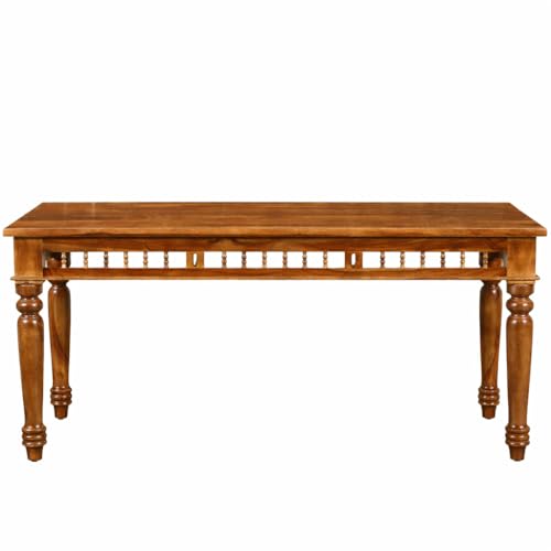 Image of BN Furniture Solid Sheesham Wood 6 Seater Dining Table Set | Traditional Handcrafted Wooden Dining Set with Cushioned Chairs | Honey Finish