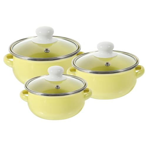3Piezas Olla de Cocina Esmaltada Asas Olla para Sopa de Plano para Hervir Leche y Preparar de Ollas de Colores Amarillos