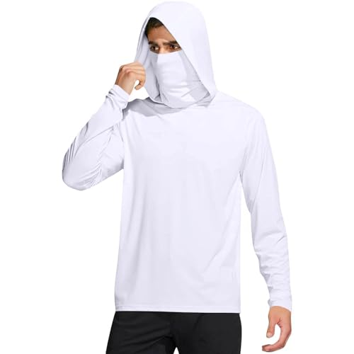 HXHYQKP Men's Sun Protection Hoodie Shirt UPF 50+ Long Sleeve UV SPF T-Shirts with Mask Fishing Lightweight Breathable Jacket