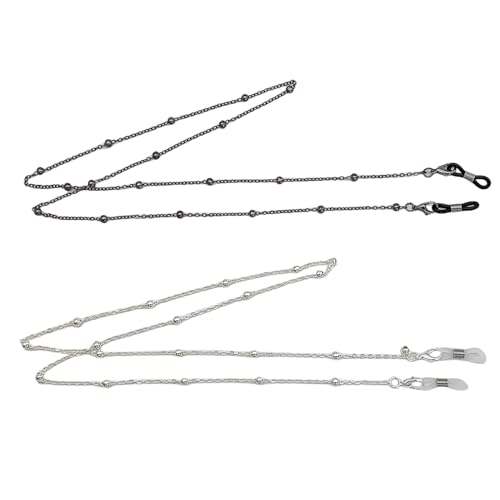 YUESUO Fashion Eyeglass Chains for Women,Eye Glasses Holders Around Neck (Black+Silver)