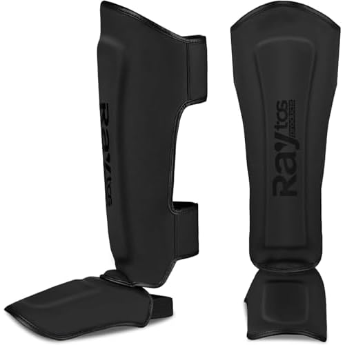 Muay Thai Shin Guards – MMA Kickboxing Leg Instep Protective Pads, Martial Art Sparring Gear for BJJ Karate Boxing Taekwondo Training, Men Adults Kids Children (Black&A, M)