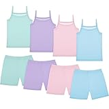 Hercicy 8 Packs Toddler Tank Tops Girls and Dance Shorts Toddler Sleeveless Strap Crop Gymnastics Yoga Shorts for Ballet