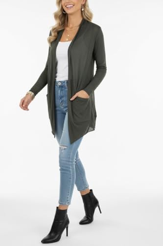 Image of ToBeInStyle Womens Open Front Long Sleeve Lightweight Asymmetrical Draped Cardigan with Side Pockets