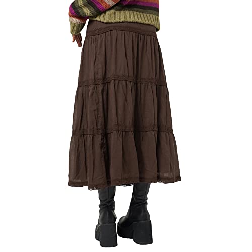 Women's Vintage Elastic High Waist Boho Maxi Skirt Casual Lace Tiered Ruffle A Line Long Skirts4