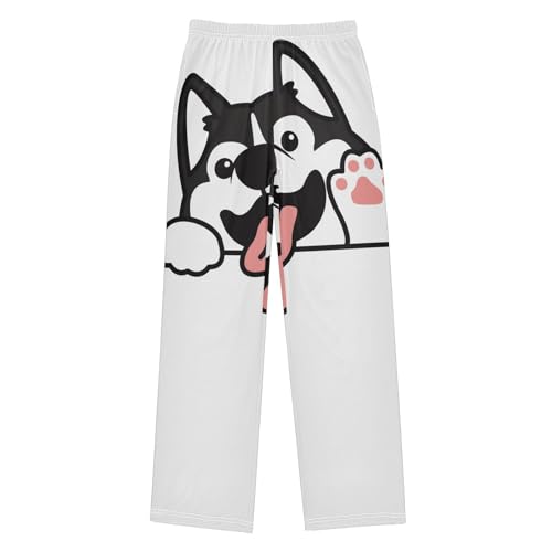Boys' Pants Siberian Husky Dog Waving Paw Long Bottoms Jogger Pants Elastic Waist Trousers with Pockets S-XL