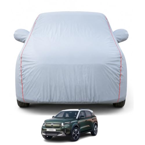 Image of Premium Car Cover for C3 Aircross Model | Waterproof, UV & Dust Protection | Mirror & Antenna Pocket | Triple Stitched, Soft Inner Lining, Belt & Buckle (Dark Grey)