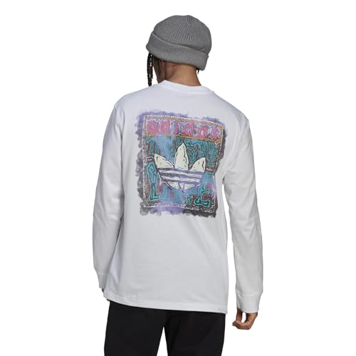 adidas Originals Box Logo Long Sleeve Men's Cotton T-Shirt, White2