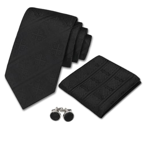 Image of Men's Tie Set with Pocket Square, Cufflinks and Gift Box | 100% microfiber; tie 59 x 3.15 in; square 10 x 10 in; gift box included
