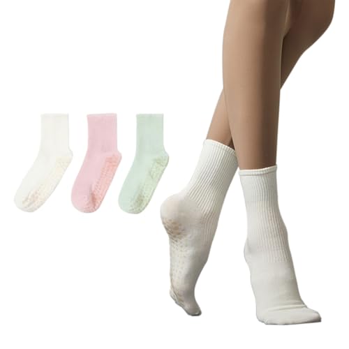Image of Yoga Pilates Socks 3 Pair for Woman with Non Slip Grippers,Barre Ballet Workout Athletic Crew Socks