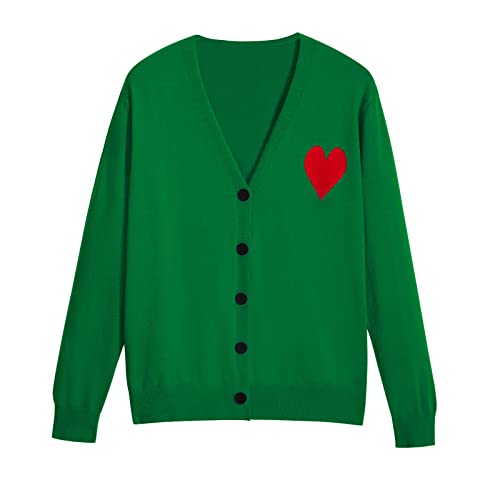 AVACOO Damen Strickjacke Soft Cardigan mit Knöpfe Langarm Herzförmig Feinstrickjacke Grün XL Cover