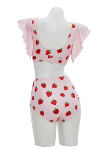 haikyuu Women Strawberry Swimsuit Cute Two Piece Swimsuit Vintage Retro Bathing Suit Ruffle Swimwear3