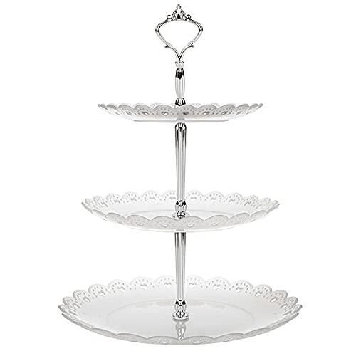 FDSHIP Cake Stand Candy Fruits Cakes Desserts Plate Stands for Wedding Party Cupcake Fruit Plate Stand (White Silver)