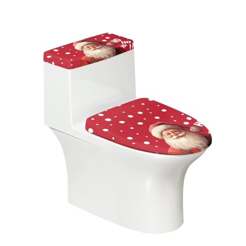 Sellikakes Santa Claus Dot Toilet Lid Cover and Tank Cover Sets for Christmas,Toilet Lid Cover Round/Elongated Dust Cover, Elastic Edges,Thick Toilet Lid & Tank Covers