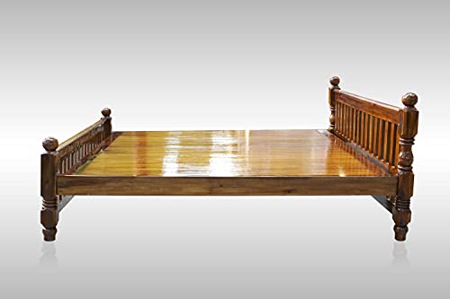 Image of Wooden cot Queen Size (75X60 inch) bedsize Without Storage Teak Finish (Brown)