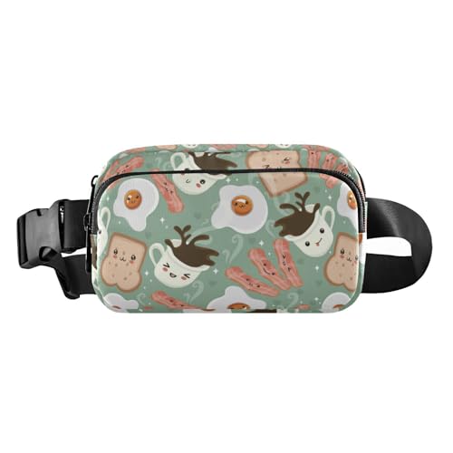 Riñonera con diseño de huevos de café y tocino para mujeres y hombres, bolso pequeño con correa ajustable para viajes, vacaciones, correr, Cute Eggs Coffee Bacon, 1 size