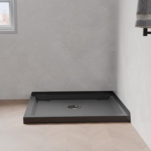 Image of Casaphoria 36 inch x 36 inch Shower Base Pan with 3.5 inch Center Drain Hole,Shower Pan Five-Layer Acrylic + ABS Processing Shower Enclosure Base for Bathroom Corner Shower Door, Double Threshold Black