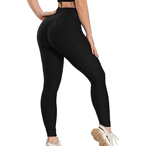 STARBILD Sexy Girl's Fasion Butt Scrunch Push Up Tights Unique Texture Leggings High Waist Tummy Control Yoga Running Pants, Black, L Cover