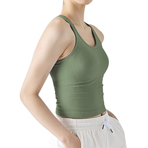 Image of sphinx cat Womens Ribbed Workout Crop Tops with Built in Bra Yoga Racerback Tank Top Slim Fit