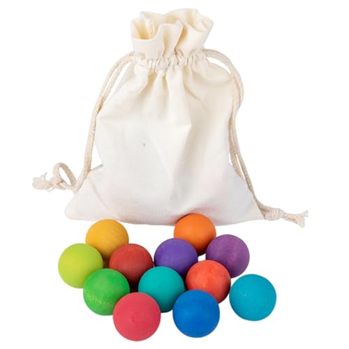 Duroecsain Juguete Bola Arco Iris de Madera | 12 Piezas Bolas Conteo Materno,Juego Educativo de Clasificación y Conteo de Colores para Bebé, Agarre Jóvenes Niños