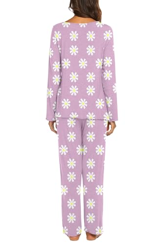Image of Ekouaer Womens Pajama Sets 2 Piece Lounge Set Fall Winter Pajamas Long Sleeve Pjs Top and Pants Soft Pj Sets Loose Sleepwear