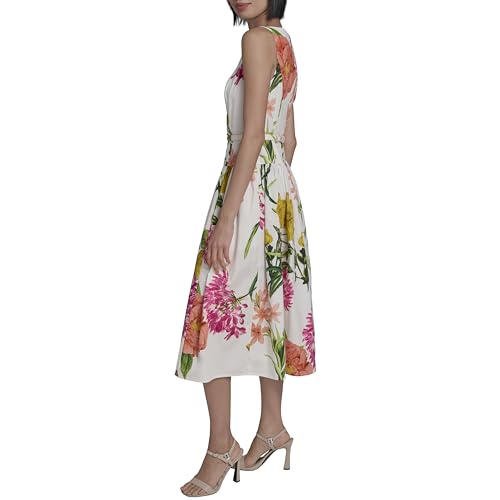 Image of Karl Lagerfeld Women's Sleeveless Boat Neck Drop Waist Belted Midi Dress