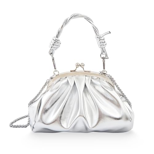 Image of Huralona Dressy Pleated Vegan Leather Clutch Ruched Bag Purse Metallic PU Clutch Cloud Dumpling Bag for Women
