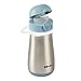 BÉABA, 2 in 1 Bottiglia in Acciaio Inossidabile Bambini, Funzione Bottiglia/Bicchiere, Pulsante Facile Apertura, Solido, Sano, Maniglie Rimovibili, Acciaio Inossidabile Freddo/Caldo, 350ml, Blu Vento