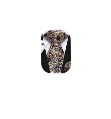 Image of HISDERN Ties for Men Paisley Floral Mens Ties and Pocket Square Cufflinks Set Classic Business Necktie Handkerchief