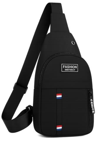 Mini Mochila Pochete Tiracolo 3 em 1 com Saída para Fone ou Cabo USB – Masculina e Feminina, Impermeável, Compacta, Leve e Ajustável para Ombro, Peitoral ou Costas – UrbanSkullShop (Preto)