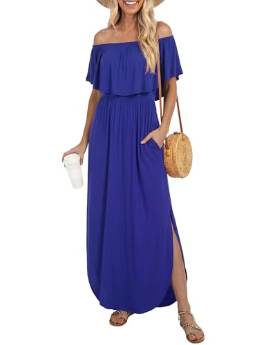 Image of LILBETTER Womens Off The Shoulder Ruffle Party Dresses Side Split Beach Maxi Dress