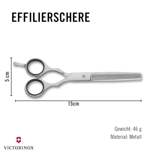 Victorinox Effilierschere, Friseurschere, Länge: 15 cm, Extra Scharf, Rostfreie Stahlklingen, mit Fingerstütze, Silber