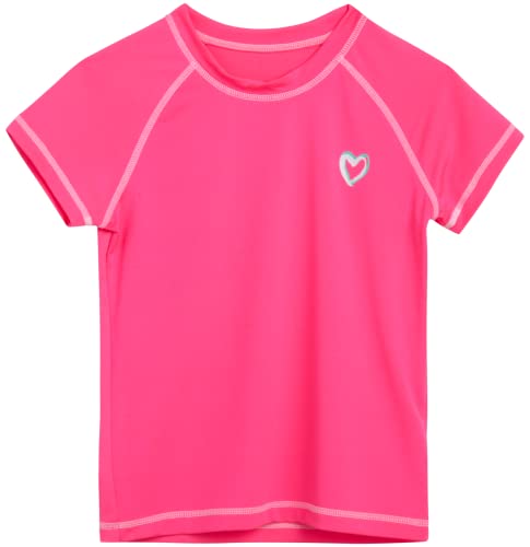 Image of Pink Platinum Girls Swim Shirt - Lightweight Quick Dry Short Sleeve Rash Guard for Girls, Swim Top w /UPF 50+ Sun Protection