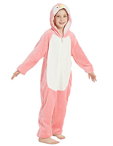 Abenca Penguin Onesie Kids Animal Costume Girls Pajamas One Piece Plush Sleepwear Cosplay Halloween Christmas.pink.140 #TOP2