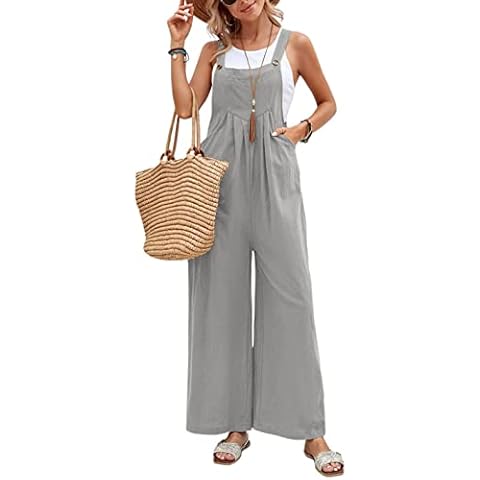 Unilexi Women’s Loose Wide Leg Bib Jumpsuits Button Baggy Overalls with Pockets(0193-Grey-M) Cover