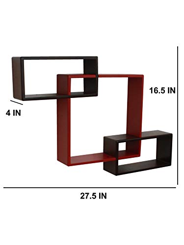 Image of Home Sparkle Wood Mozaic Shelf (69cm x 10cm x 41cm, Brown & Red)