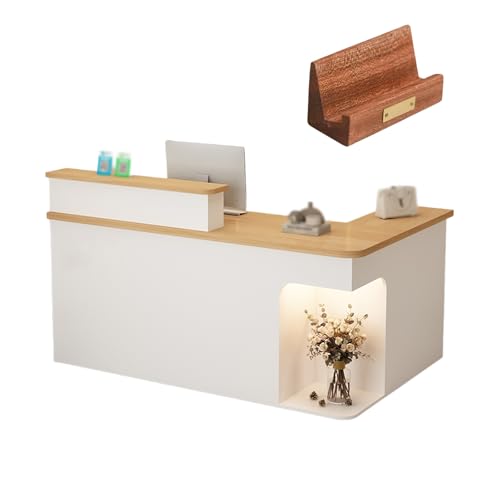 モダンな受付テーブル、LEDランプ、広いデスクトップ、ロック付き引き出し、大容量ロッカー、応接室、会議室、ロビー用(A,LEFT_150X55X90CM)