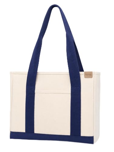 Image of TeeYee 16oz Canvas Tote Bag Casual Multi pockets Handbags Large Capacity Shopping Shoulder Bag with Pocket Bags Work Purses