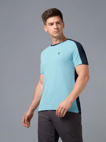 Image of TECHNOSPORT Men's Slim Fit Color Block T-Shirt, Technocool Quick Dry Anti-Microbial Short Sleeve Sports Tee for Gym, Running, Training & Everyday Wear