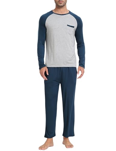 MoFiz Men's Pajama Set Long Sleeve Sleep Sets Sleepwear Loungewear Bottom Pants Soft Comfortable Sleeping Jammies Suit2