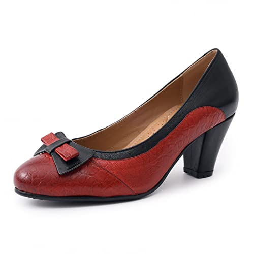 Image of Mona flying Women's Leather Chunky Pumps Dress High Heel Office Work Shoes