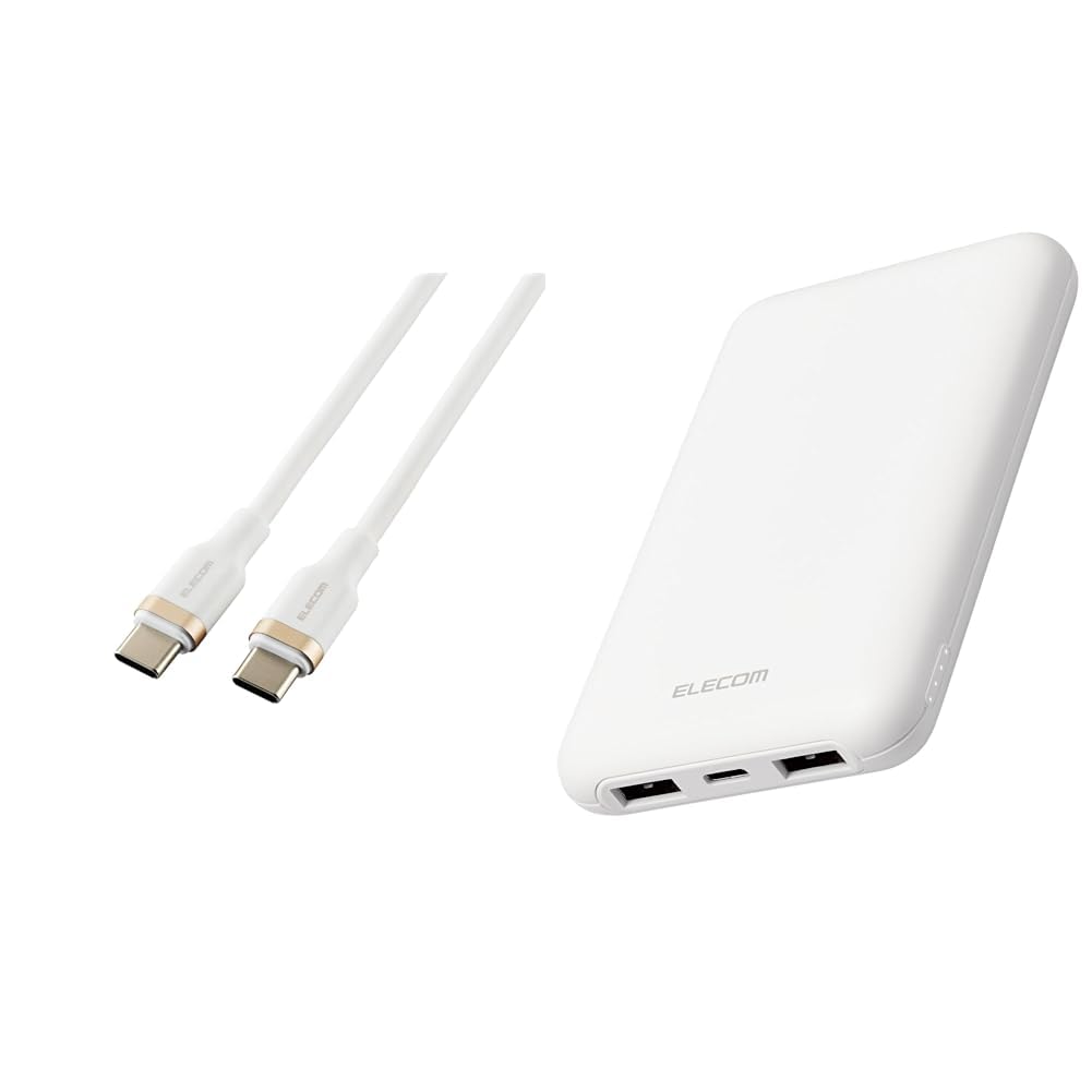 ホワイト モバイルバッテリー 2x USB Type-C モバイルバッテリー 軽量 薄型 大容量 10000mAh 充電器 急速充電