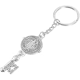 MOKKHNB Llavero Metálico en Forma de Llave Antigua San Benito Color Plata Antigua, Colgante Decorativo para Bolso y Llavero, Charm Delicado para Organizar Llaves y Accesorio Femenino