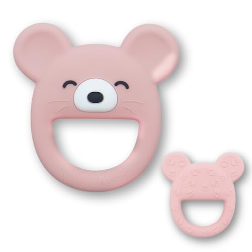 Image of Baby Teether, Safe Chew Toy for Infants, Soothing Relief for Teething Pain, Cute Animal Shape, Easy Grip for Tiny Hands (Pink Mouse)
