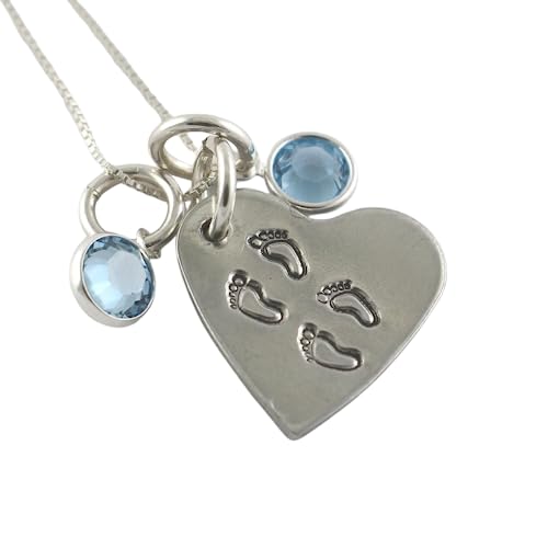 The Silver Diva Handmade Baby Feet Boy Twins Heart Necklace - Mother's Day Gift for Mom - Memorial - Mommy of an Angel - Pregnancy Loss - Miscarriage - Baby Shower