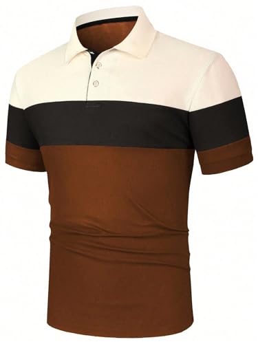 SOLY HUX Men's Golf Shirt Color Block Letter Print Short Sleeve Collared Shirts Work Casual Shirts miniatura 3