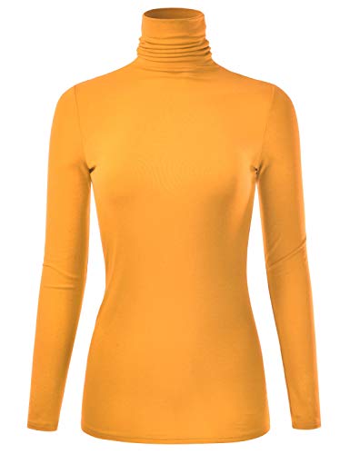 EIMIN Women's Long Sleeve Turtleneck Lightweight Pullover Slim Shirt Top Mustard S